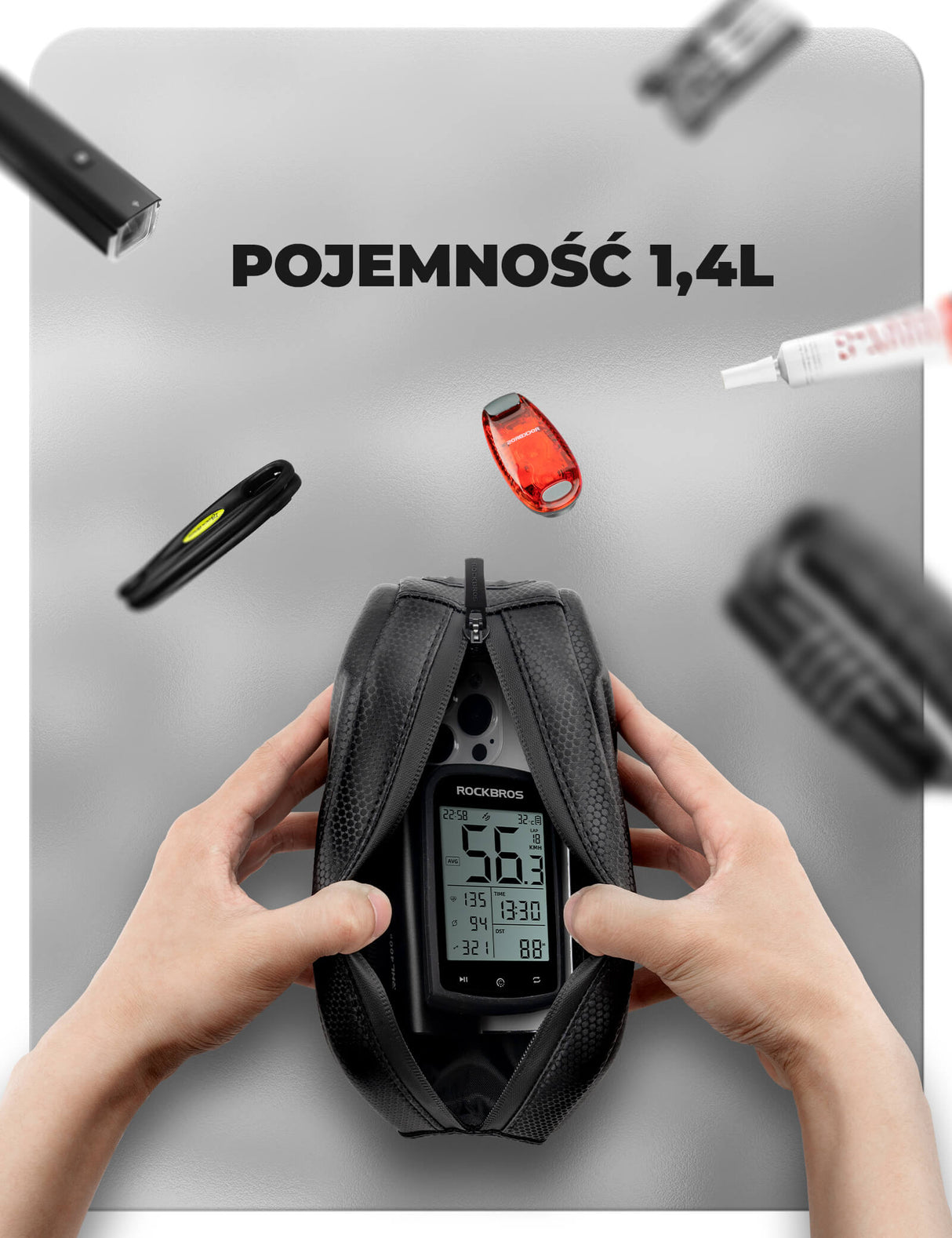 ROCKBROS Torba na Ramę Roweru 1,4L Trwały i o Dużej Pojemności-076 Torby na ramę