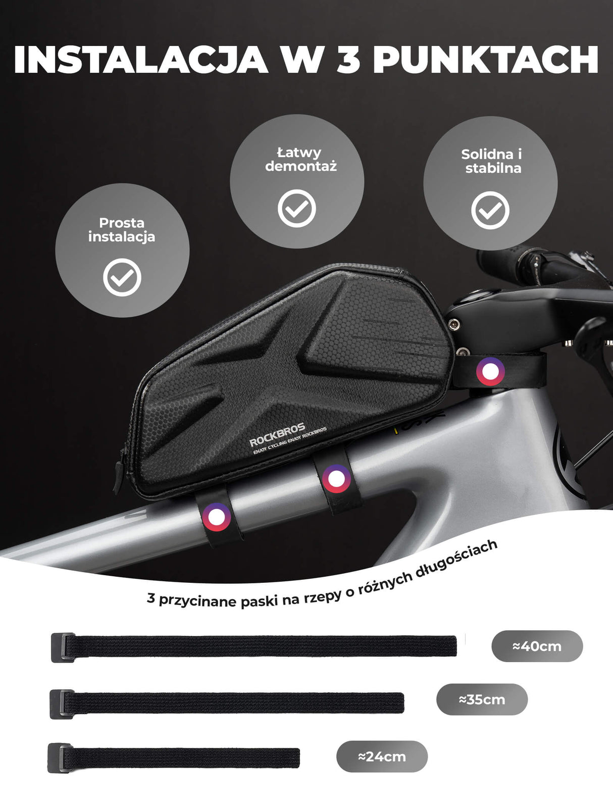 ROCKBROS Torba na Ramę Roweru 1,4L Trwały i o Dużej Pojemności-076 Torby na ramę