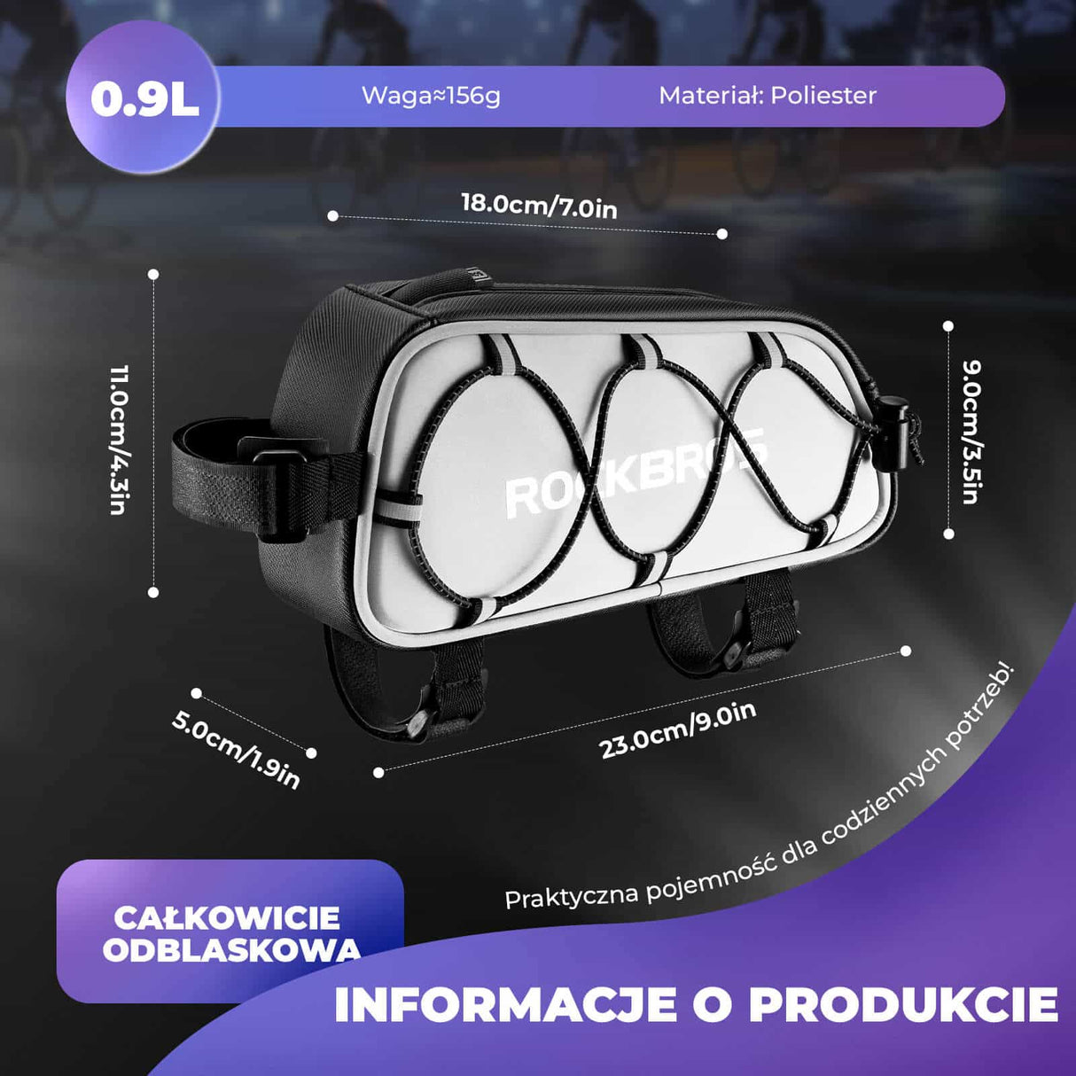 ROCKBROS Torba na Ramę Roweru 1L Odblaskowa -039-1 Torby na ramę