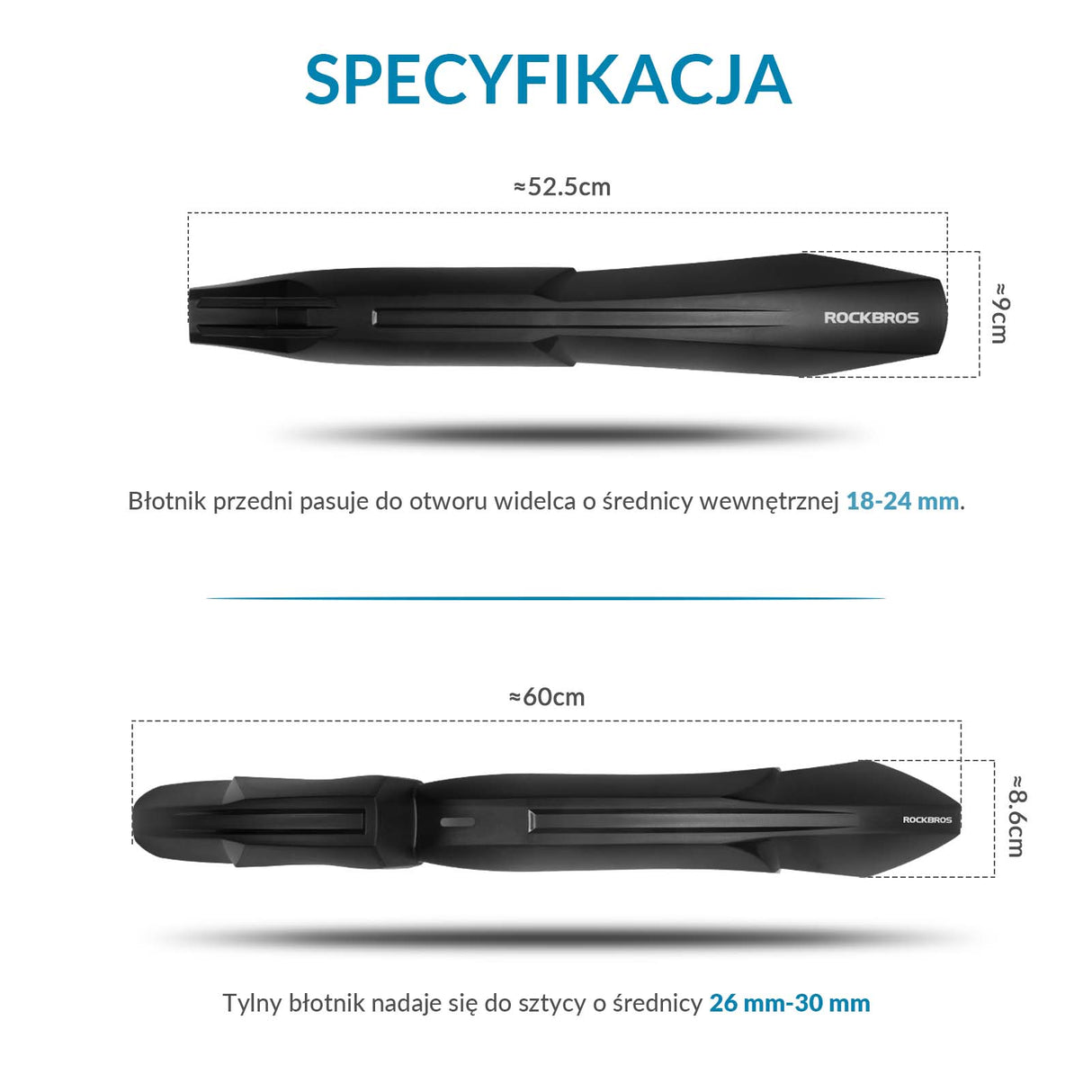 ROCKBROS ROCKBROS Zestaw Błotników Rowerowych 24-28” z Osłoną Przeciwbryzgową Błotniki