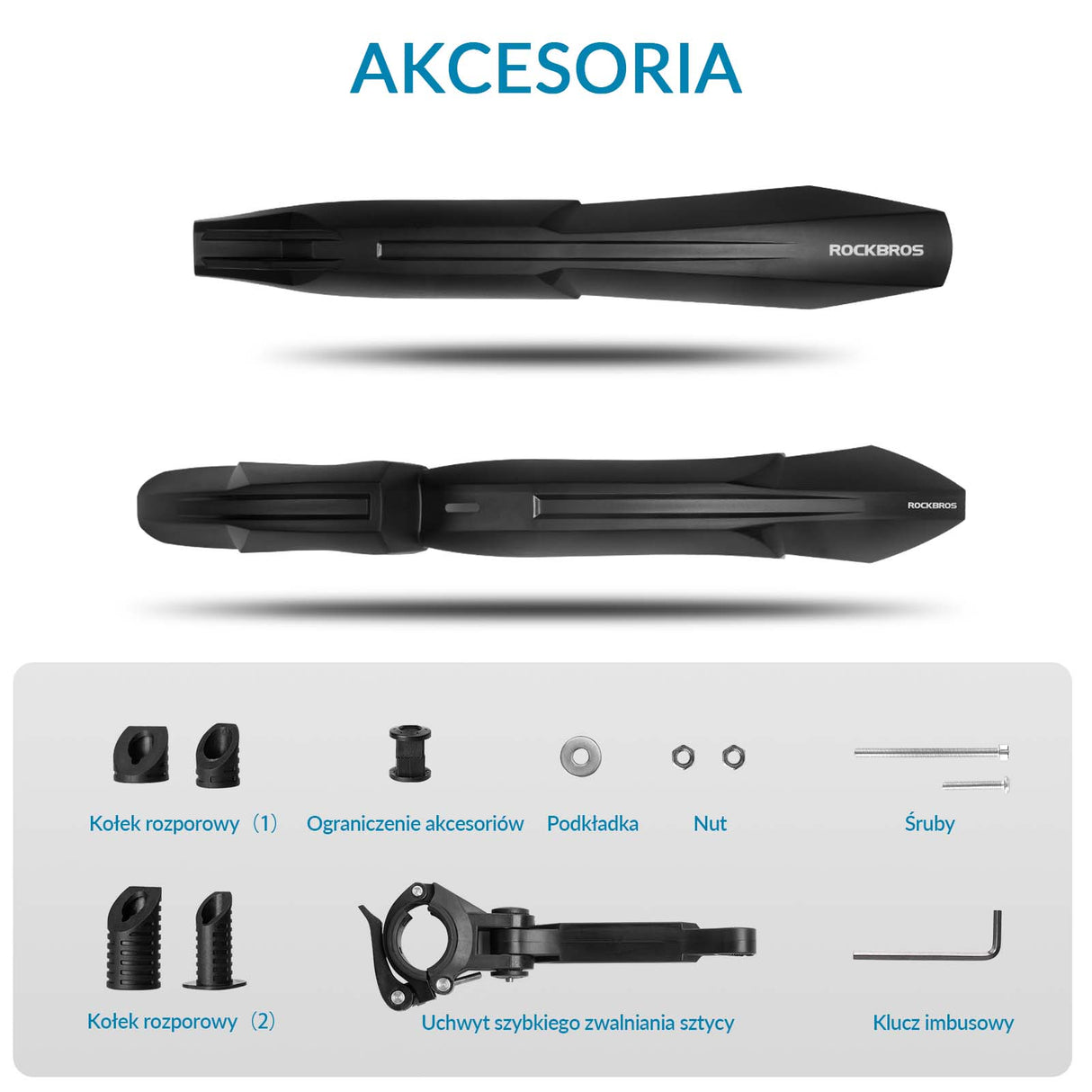 ROCKBROS ROCKBROS Zestaw Błotników Rowerowych 24-28” z Osłoną Przeciwbryzgową Błotniki
