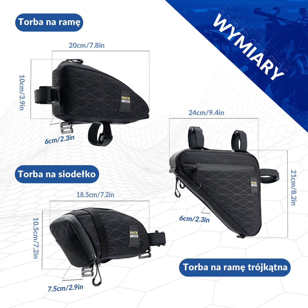 ROCKBROS Zestaw Toreb Rowerowych 3 w 1 Torby pod ramę