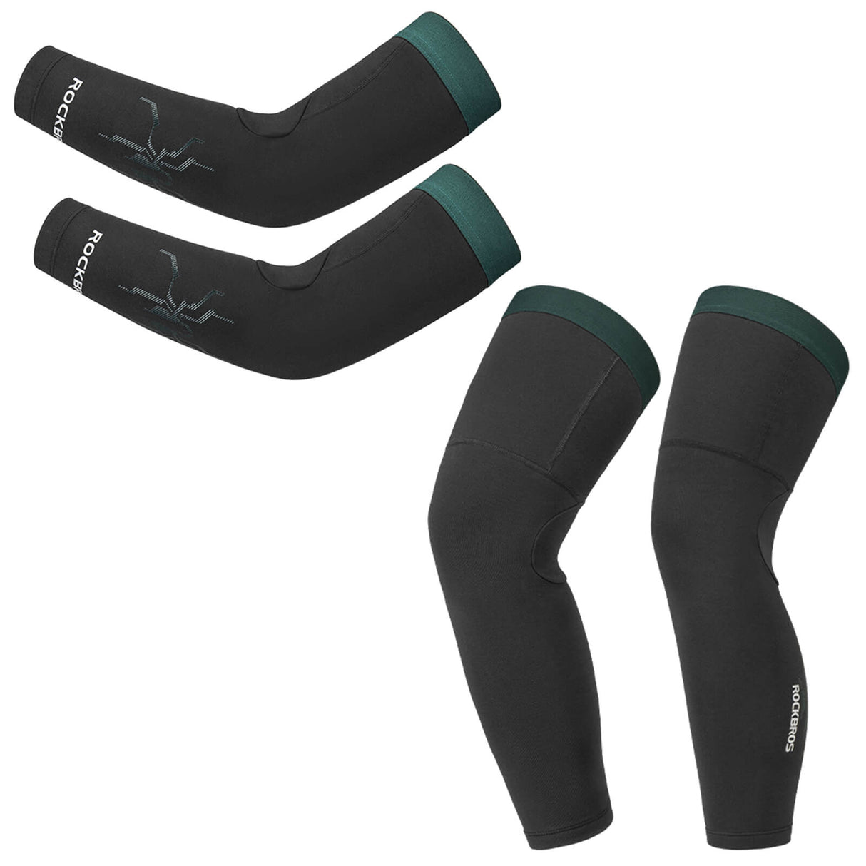 ROCKBROS Ocieplacze na Ręce i Nogi S-2XL RękawyCzarny-zielony Ocieplacze rąk+Ocieplacze nóg długi S-M