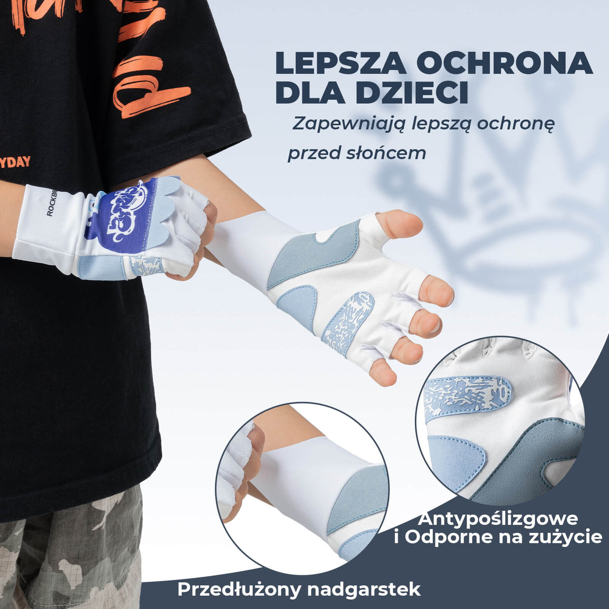 ROCKBROS Rękawiczki Dziecięce Rowerowe z Półpalcami Rękawiczki