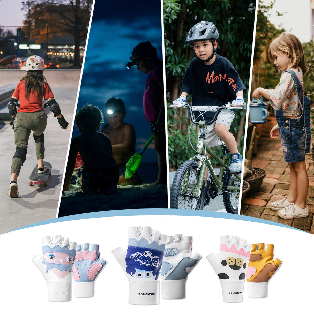 ROCKBROS Rękawiczki Dziecięce Rowerowe z Półpalcami Rękawiczki