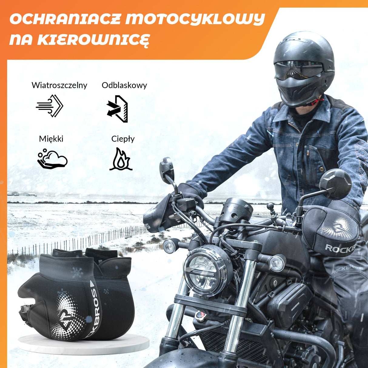 ROCKBROS Rękawiczki Zimowe na Kierownicę Motocyklu Zima-D55 Rękawiczki