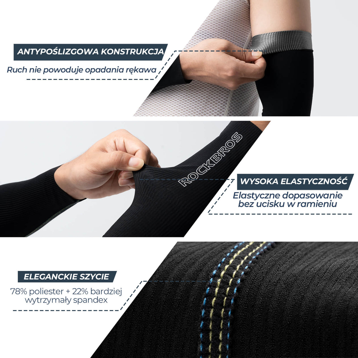 ROCKBROS Rękawy Rowerowe 4D Chłodzące Ramiona UPF 50+ Rękawy