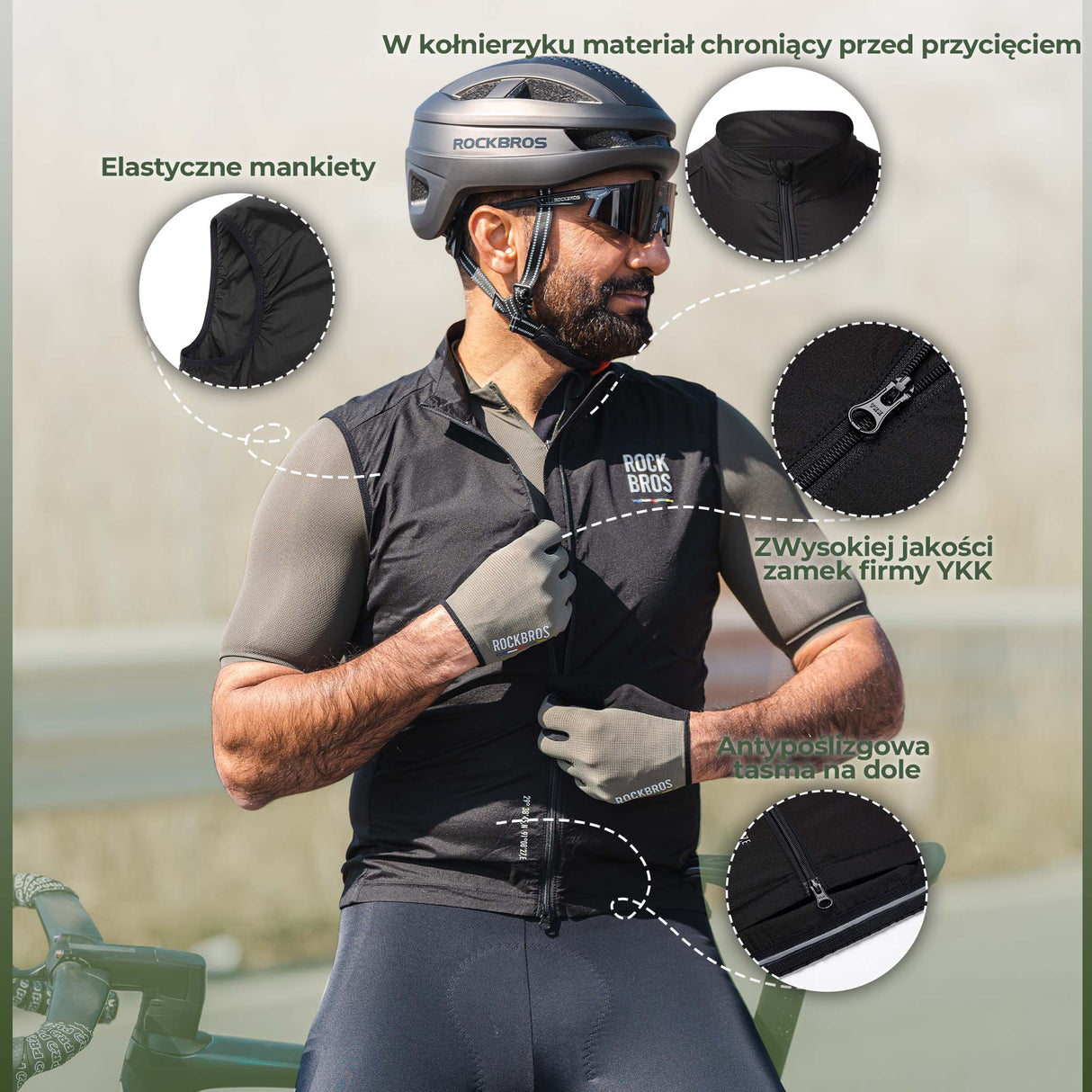 ROCKBROS Road-to-Sky Kamizelka Rowerowa Wiatroodporna Męska Szybkoschnąca S-XXL Koszulki