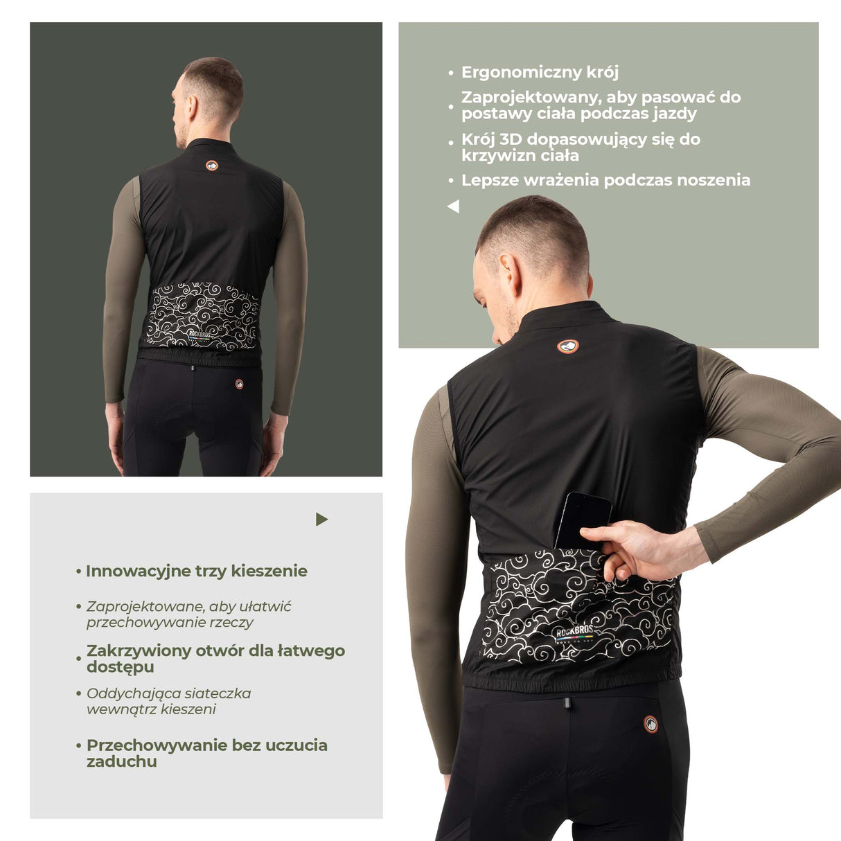 ROCKBROS Road-to-Sky Kamizelka Rowerowa Wiatroodporna Męska Szybkoschnąca S-XXL Koszulki