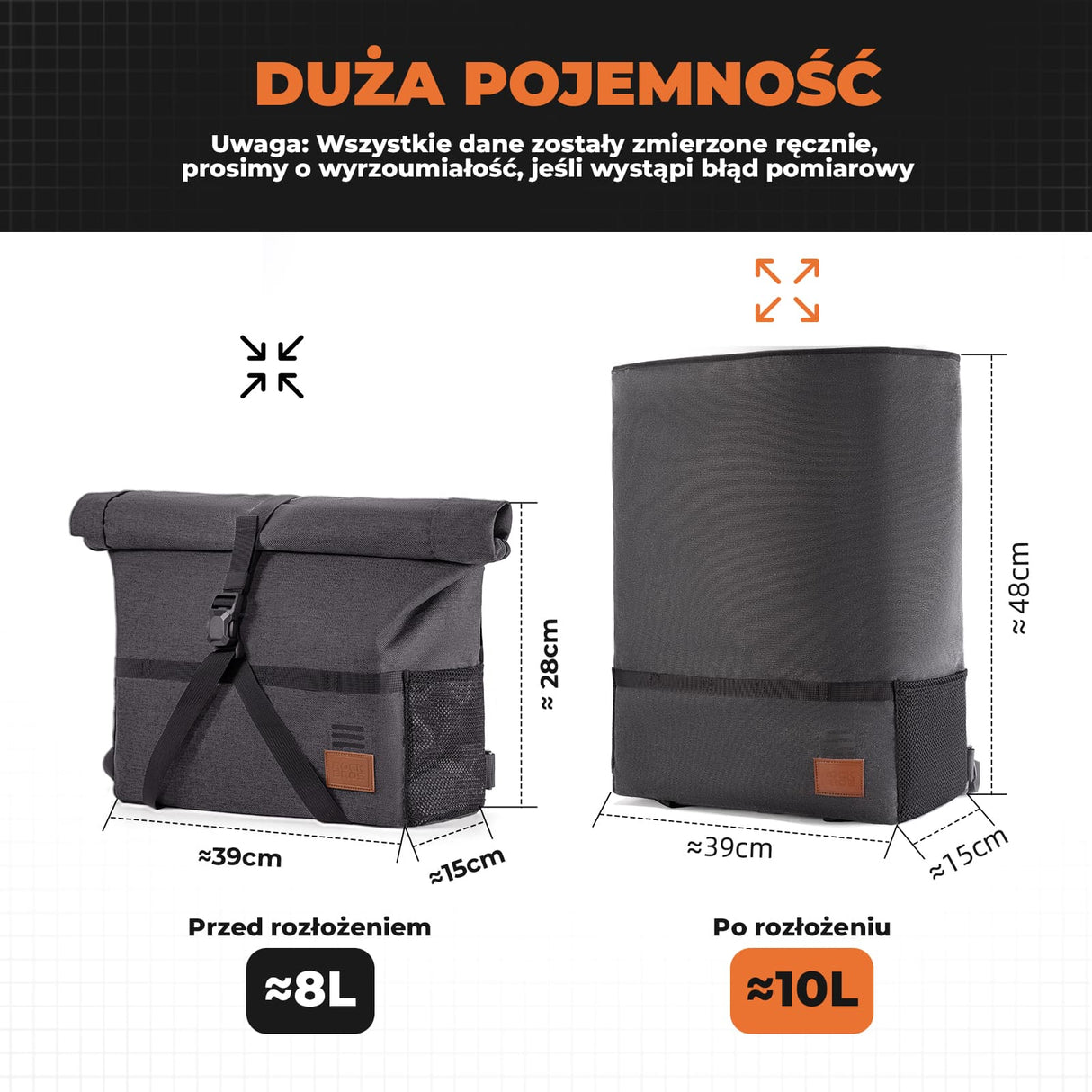 ROCKBROS Składana Torba Rowerowa Przednia 8L-10L Plecaki