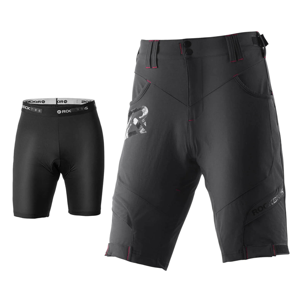 ROCKBROS Spodenki Rowerowe i Bielizna 2 w 1 Spodnie Casualowe SpodenkiCzarny Azja S
