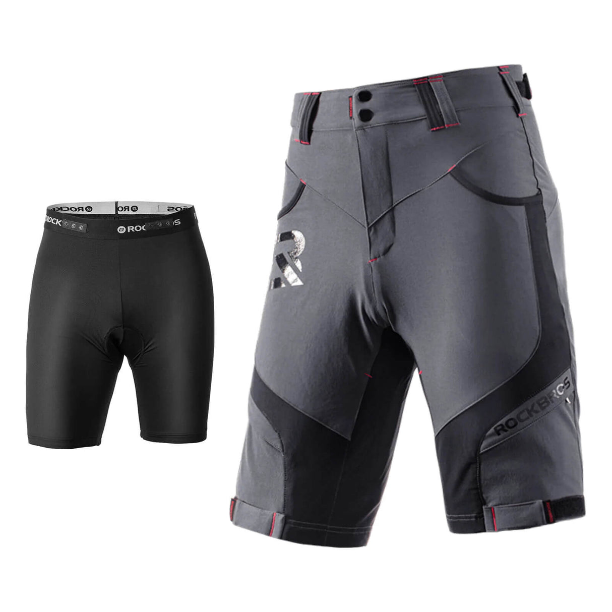 ROCKBROS Spodenki Rowerowe i Bielizna 2 w 1 Spodnie Casualowe SpodenkiGrau Azja S