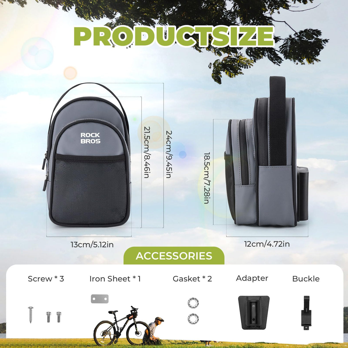 ROCKBROS Torba na Kierownicę do Roweru Składanego 1,8L, z Klamrą Montażową-W014 Torby na kierownicę