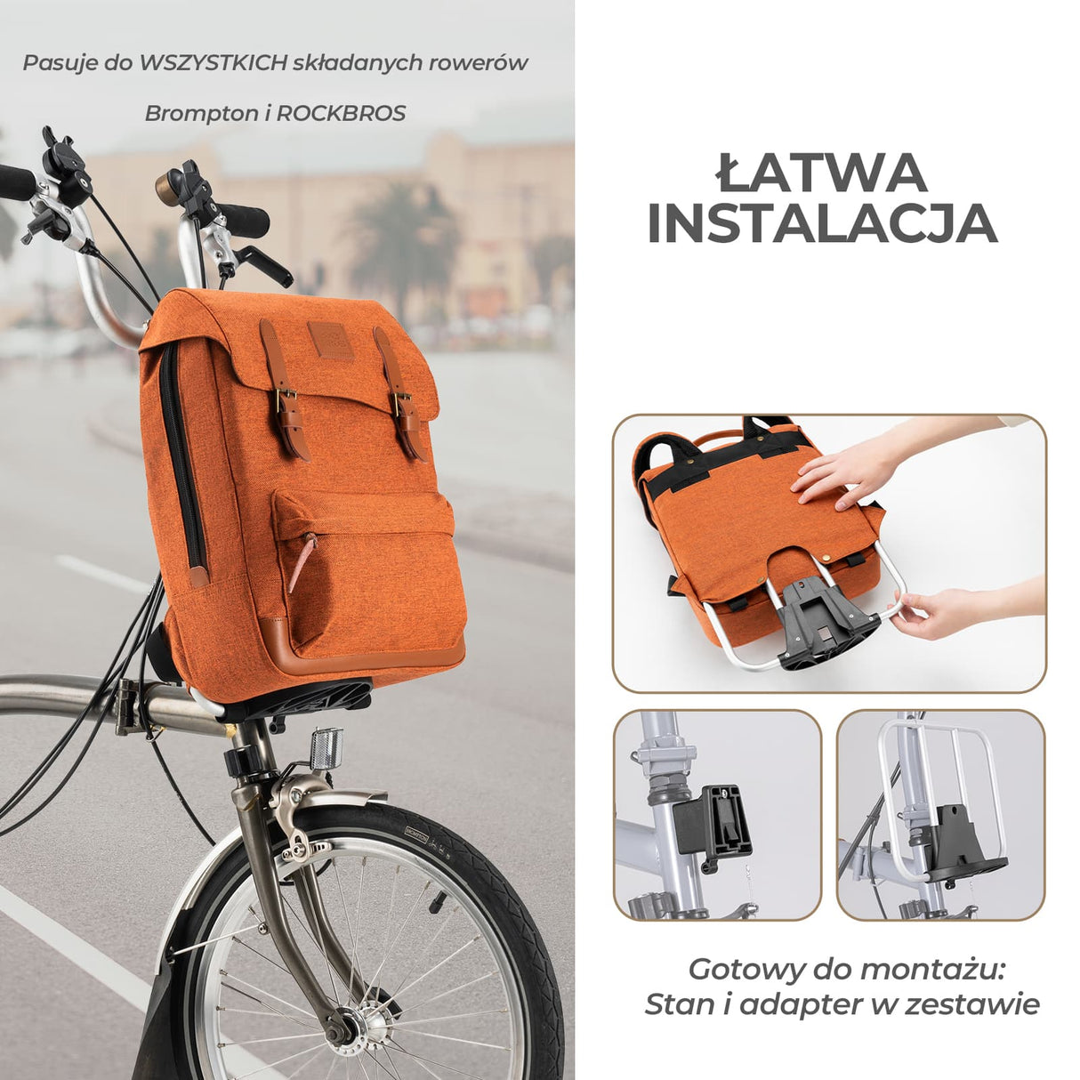 ROCKBROS Torba 3w1 Do Roweru Składaka – Plecak, Torba Na Kierownicę I Do Ręki 8,3 L Plecaki