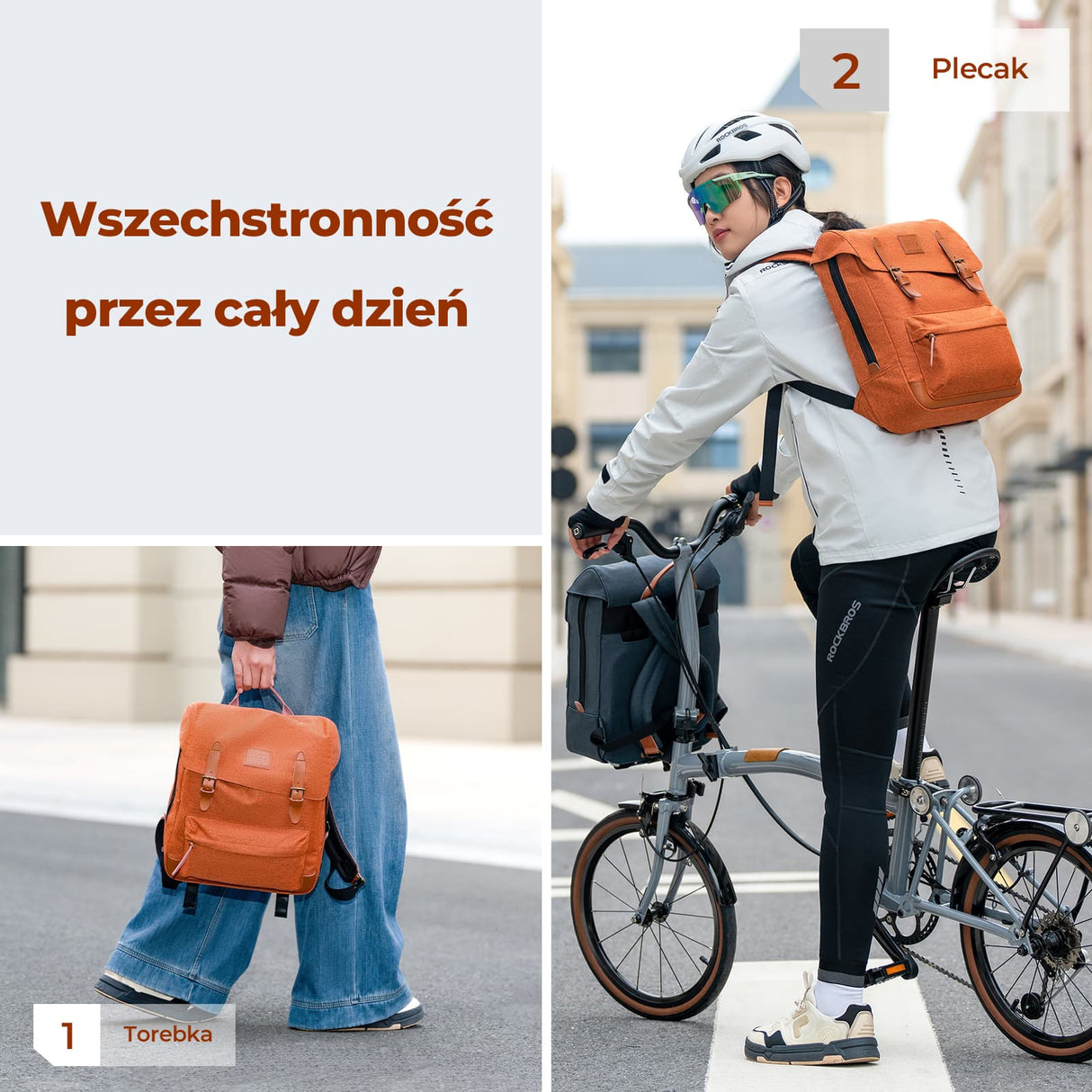 ROCKBROS Torba 3w1 Do Roweru Składaka – Plecak, Torba Na Kierownicę I Do Ręki 8,3 L Plecaki