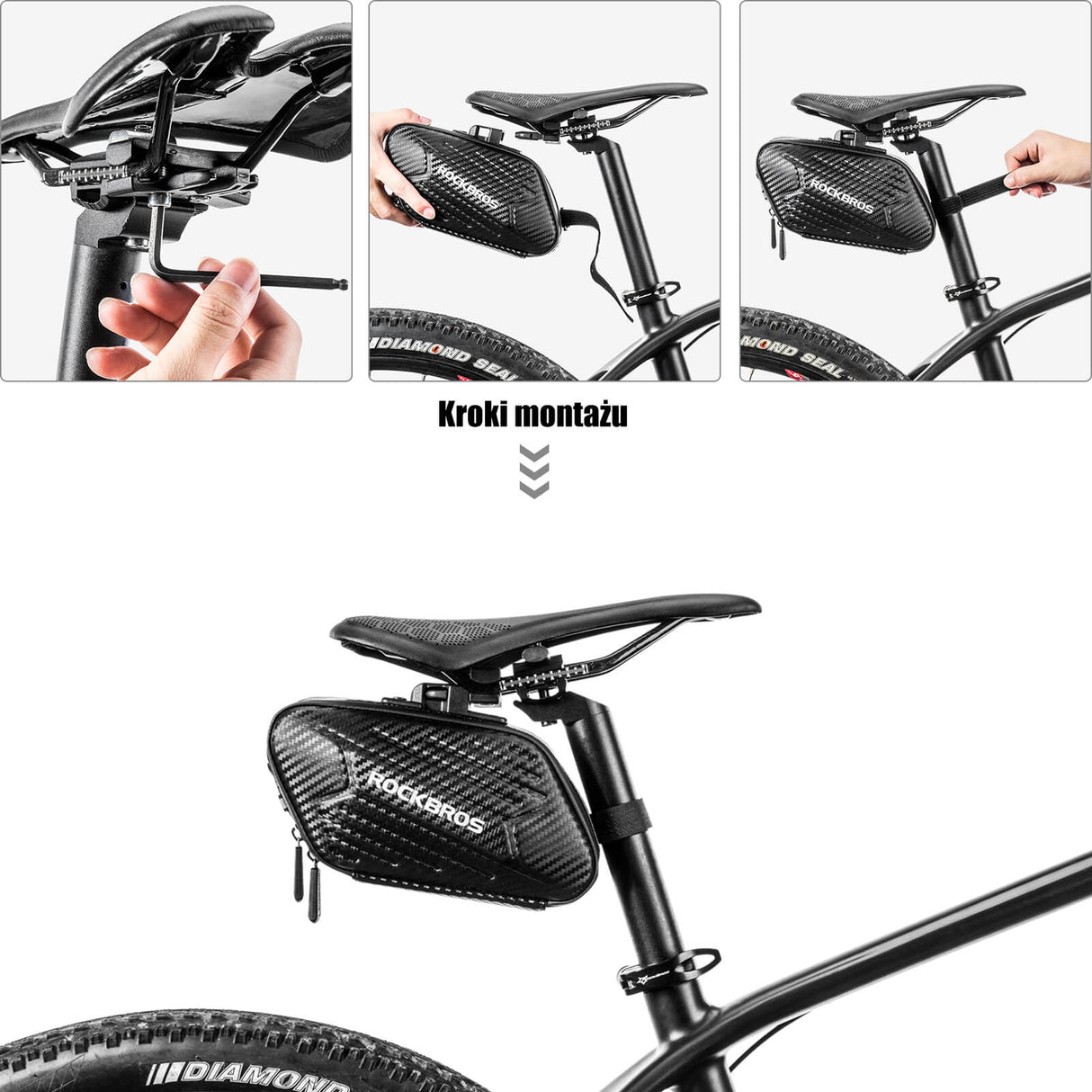 ROCKBROS Torba Podsiodłowa Rowerowa Twarda Skorupa o Fakturze Węgla 1.5L Torby podsiodłowe