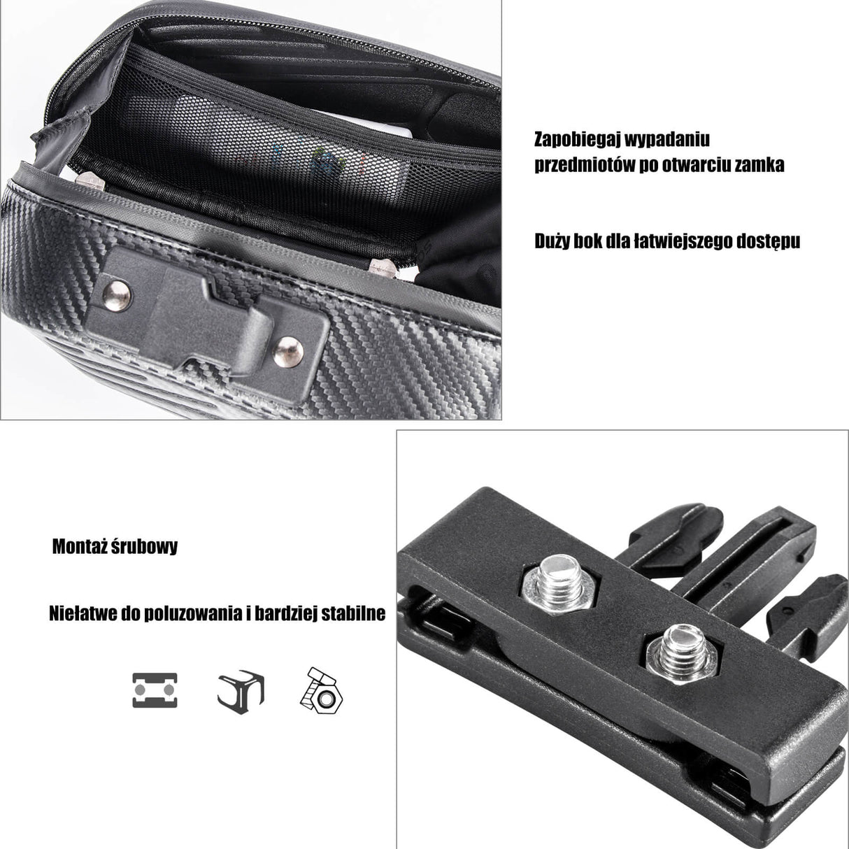 ROCKBROS Torba Podsiodłowa Rowerowa Twarda Skorupa o Fakturze Węgla 1.5L Torby podsiodłowe