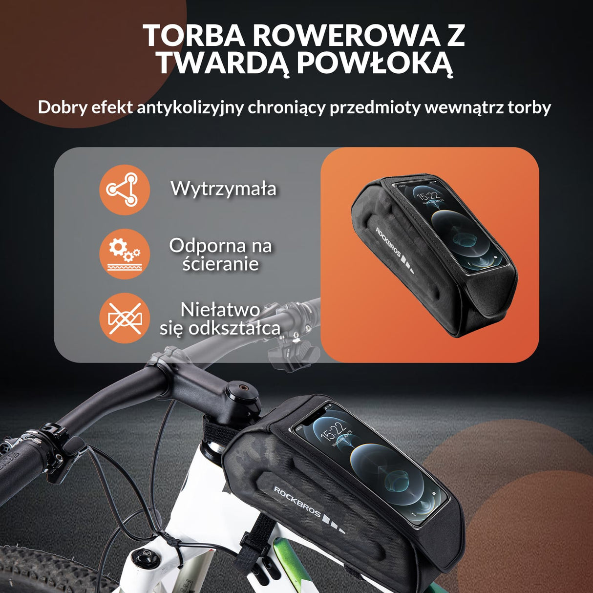 ROCKBROS Torba na Ramę Roweru Twarde Etui z Ekranem Dotykowym do Telefonów do 6,8 Cala Torby na ramę