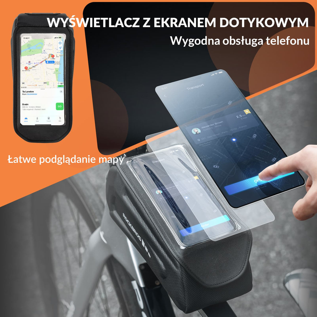 ROCKBROS Torba na Ramę Roweru Twarde Etui z Ekranem Dotykowym do Telefonów do 6,8 Cala Torby na ramę