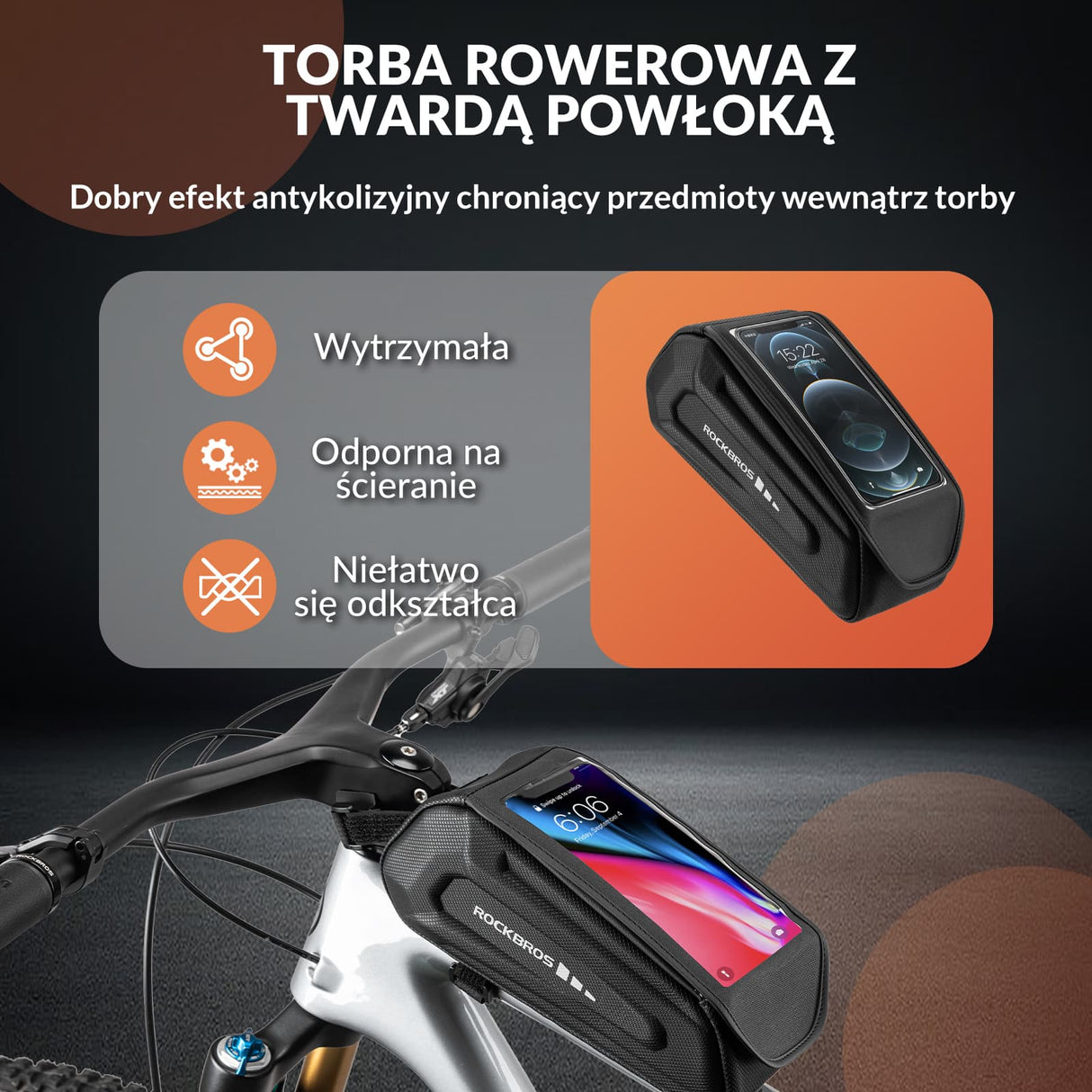 ROCKBROS Torba na Ramę Roweru Twarde Etui z Ekranem Dotykowym do Telefonów do 6,8 Cala Torby na ramę