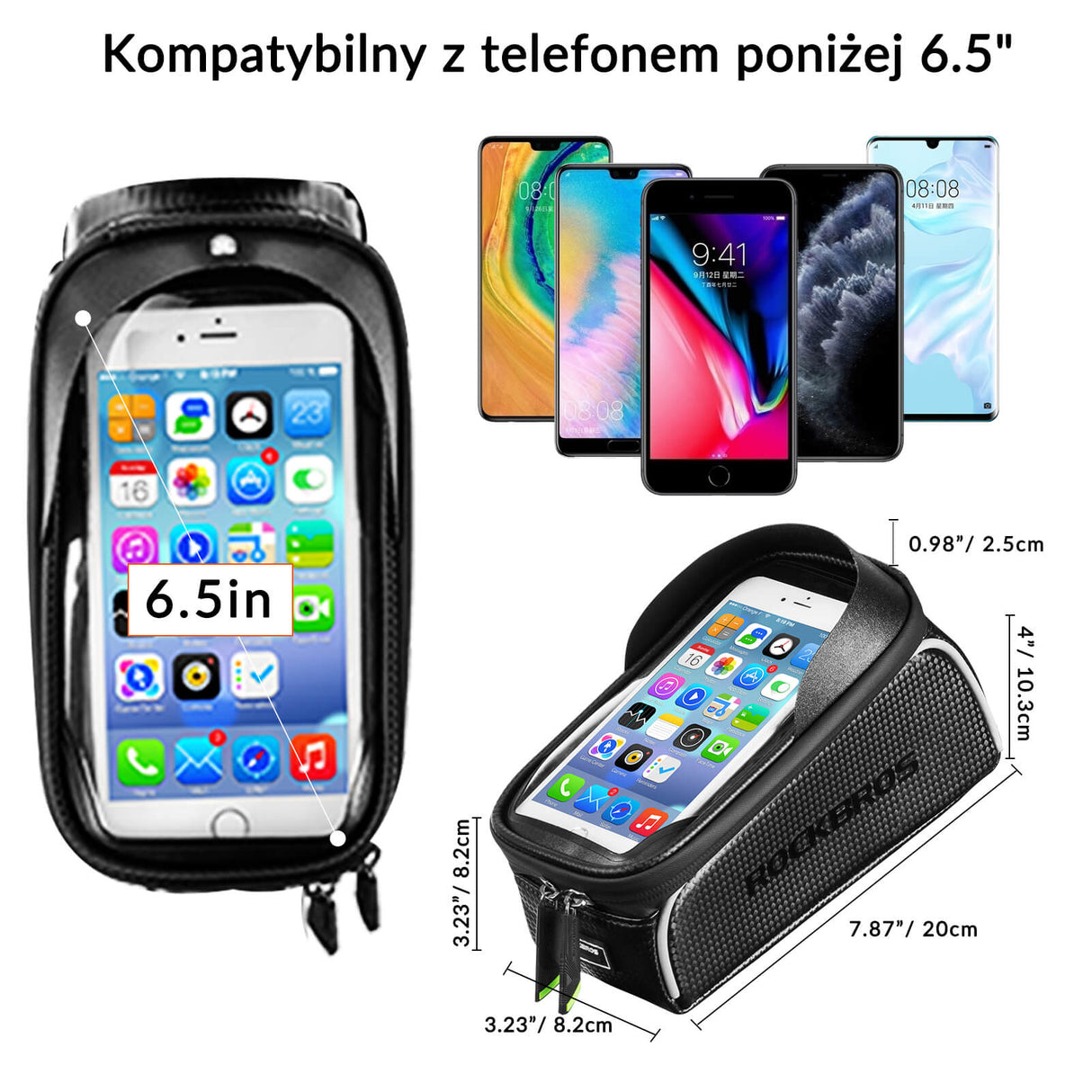 ROCKBROS Torba na Ramę Roweru z Ekranem Dotykowym 6.5 Cala Torby z uchwytem na telefon