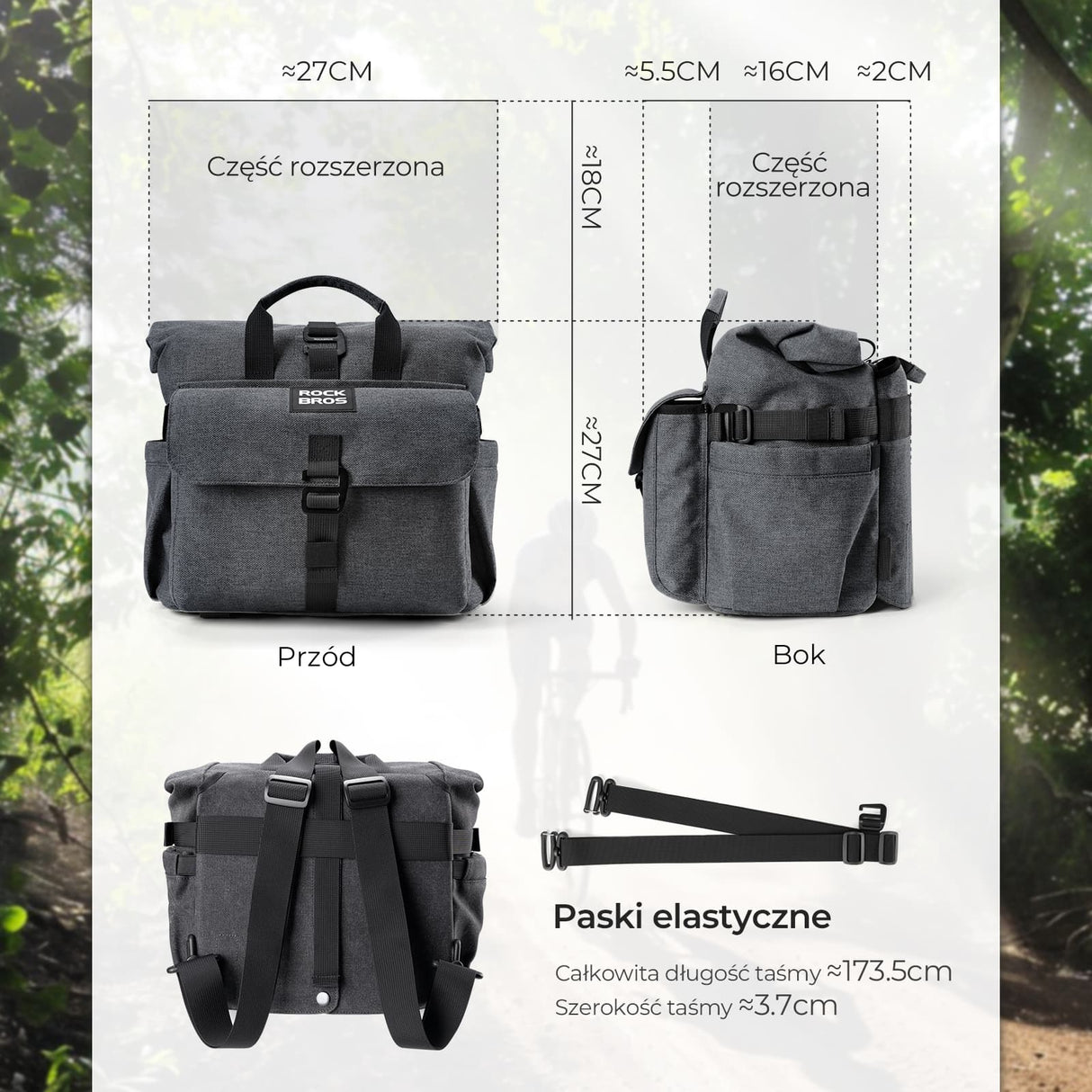 ROCKBROS Torby Na Kierownicę Nadaje Się Do Rowerów Składanych Duża Pojemność 9,7-15 L Plecaki