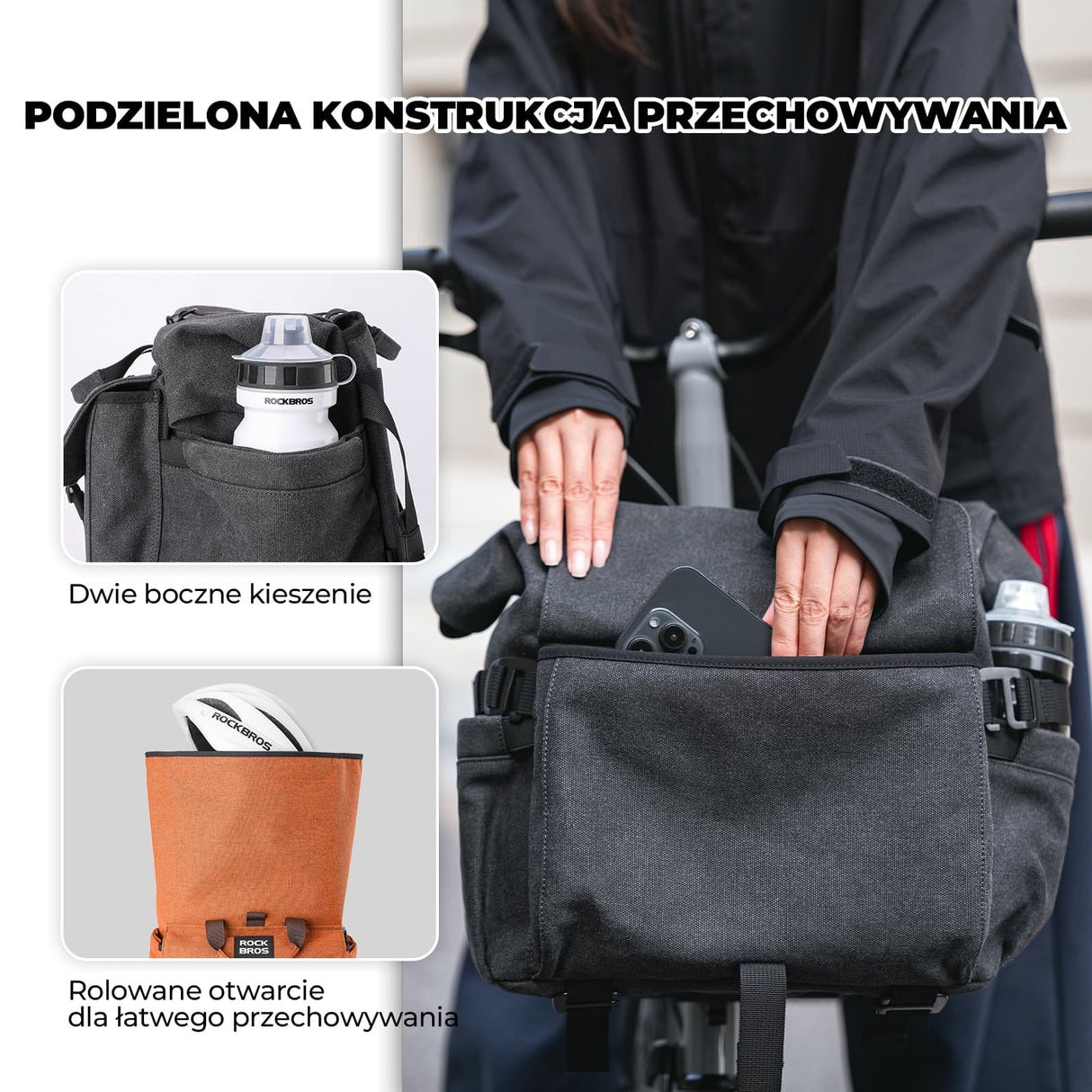 ROCKBROS Torby Na Kierownicę Nadaje Się Do Rowerów Składanych Duża Pojemność 9,7-15 L Plecaki