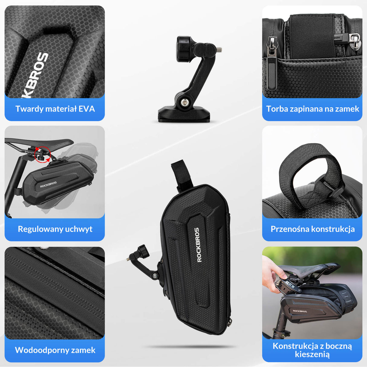ROCKBROS Torby Podsiodłowe Twarda Skorupa z Podwójnym Zamkiem Błyskawicznym 1.7L Torby podsiodłowe