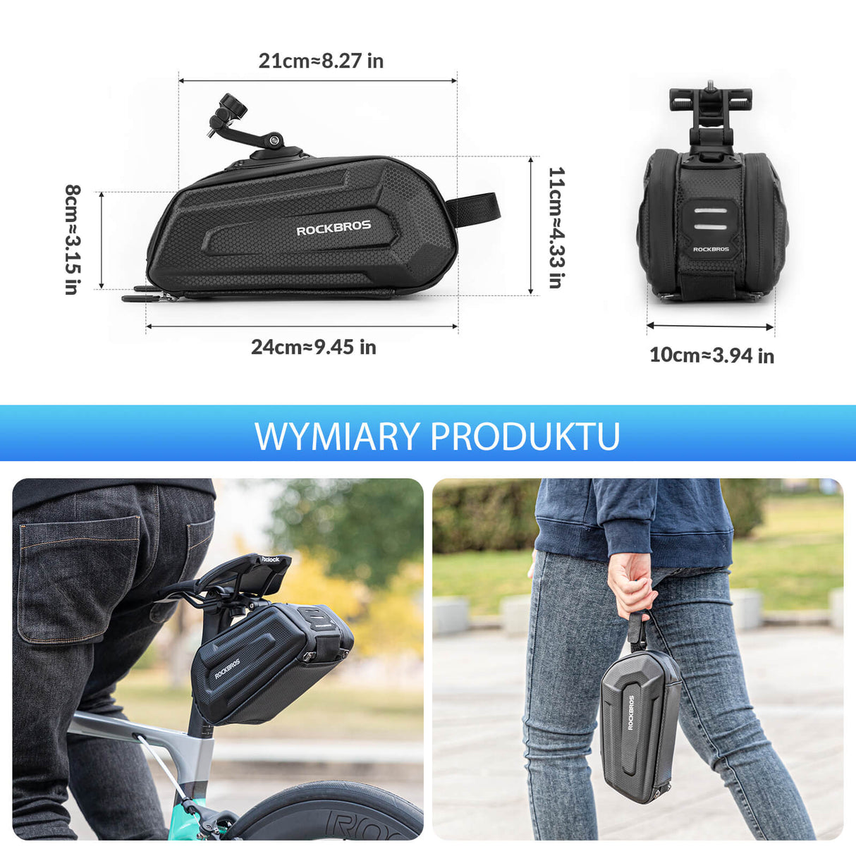 ROCKBROS Torby Podsiodłowe Twarda Skorupa z Podwójnym Zamkiem Błyskawicznym 1.7L Torby podsiodłowe