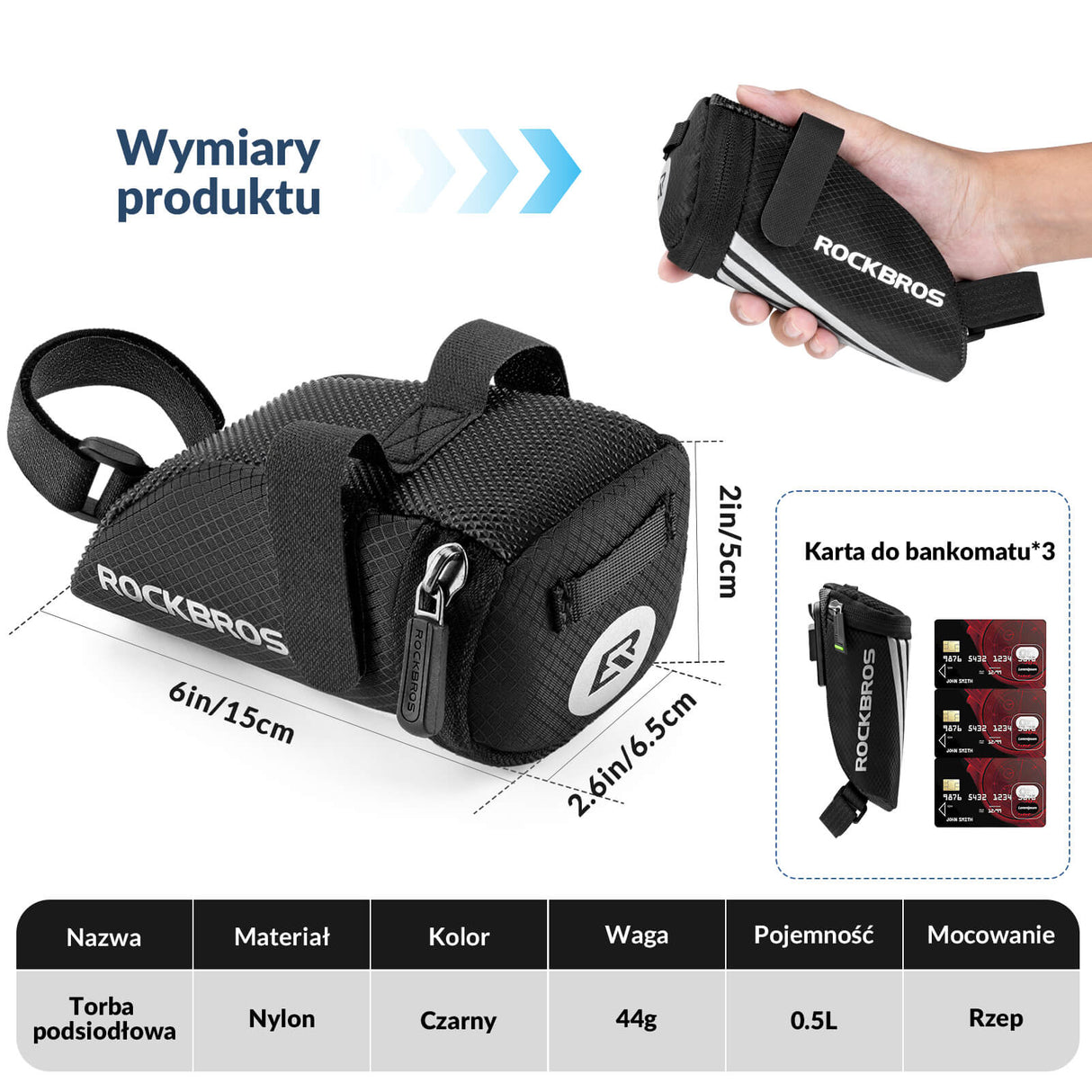 ROCKBROS Torby Podsiodłowe z Paskiem Mocującym/z Uchwytem 0.5L Torby podsiodłowe