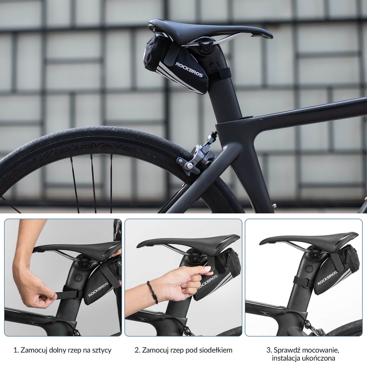 ROCKBROS Torby Podsiodłowe z Paskiem Mocującym/z Uchwytem 0.5L Torby podsiodłowe