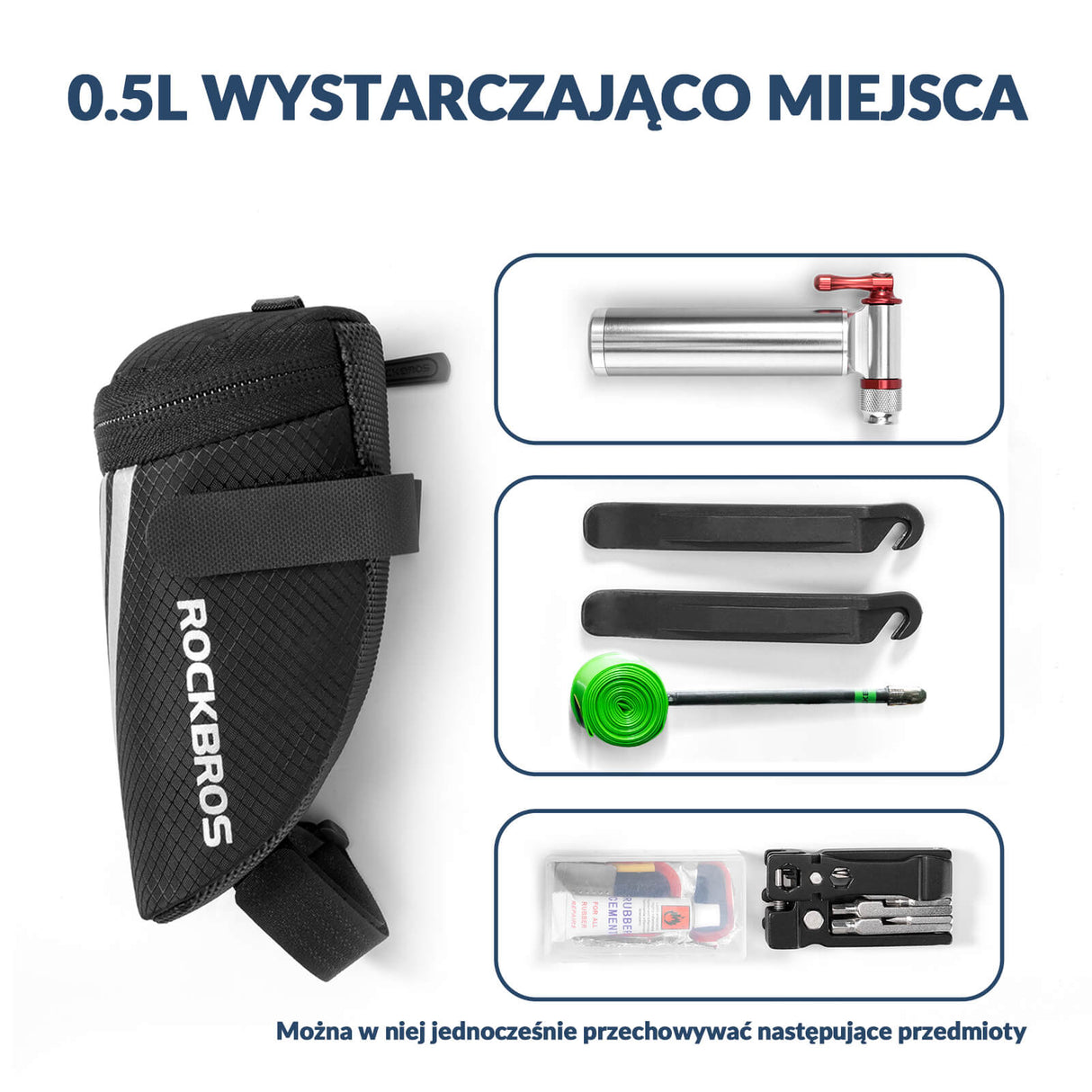 ROCKBROS Torby Podsiodłowe z Paskiem Mocującym/z Uchwytem 0.5L Torby podsiodłowe