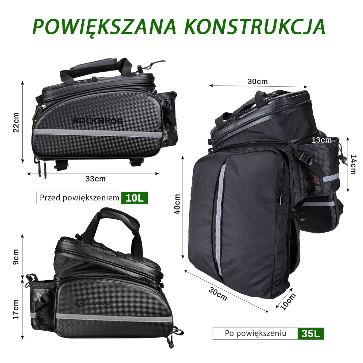 ROCKBROS Torby na Bagażnik Duża Pojemność 17-35 l Torby na bagażnik