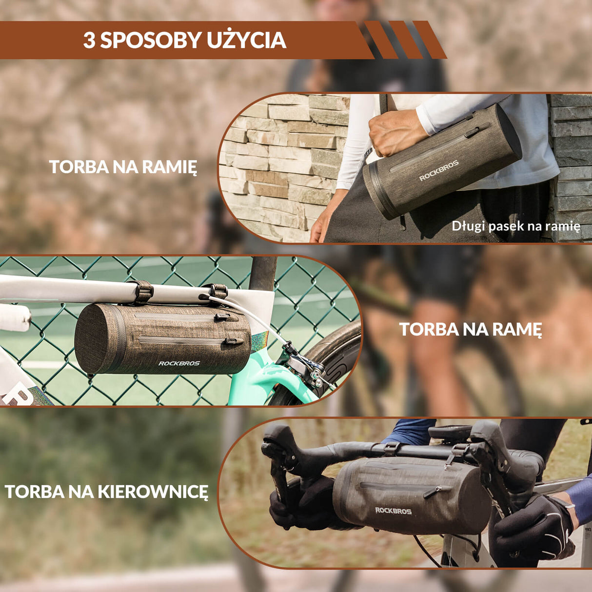 ROCKBROS Torby na Kierownicę Wodoodporna Torba na Ramię z Paskiem Torby na kierownicę