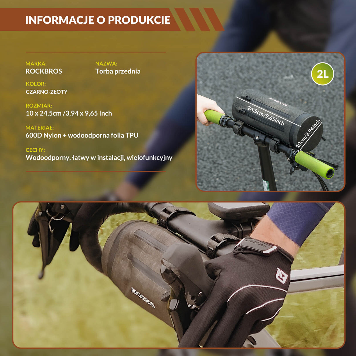 ROCKBROS Torby na Kierownicę Wodoodporna Torba na Ramię z Paskiem Torby na kierownicę