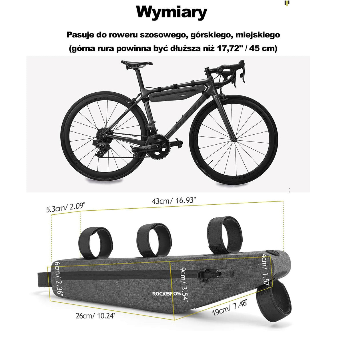 ROCKBROS Torby na Ramę Rozszerzona Wodoodporna Torba Ttrójkątna Torby na ramę