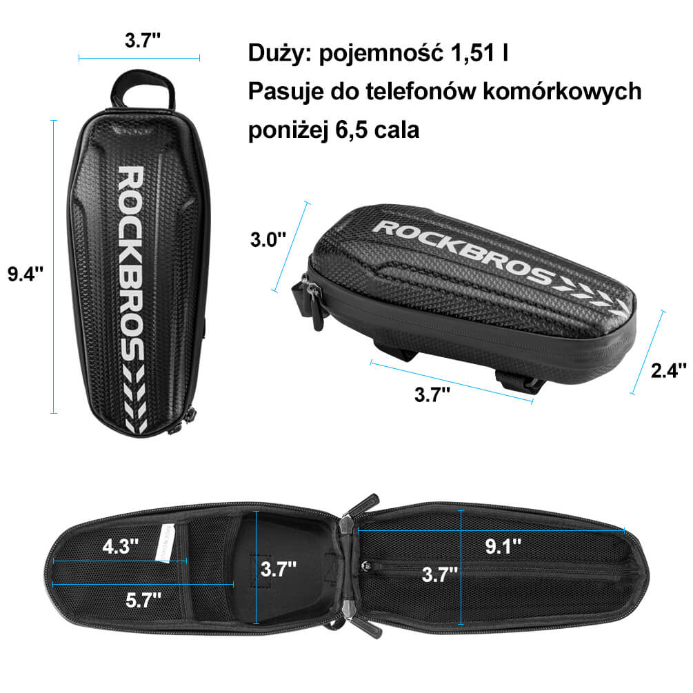 ROCKBROS Torby na Ramę Twarda Skorupa Długa 1.1L/1.5L Torby na ramę