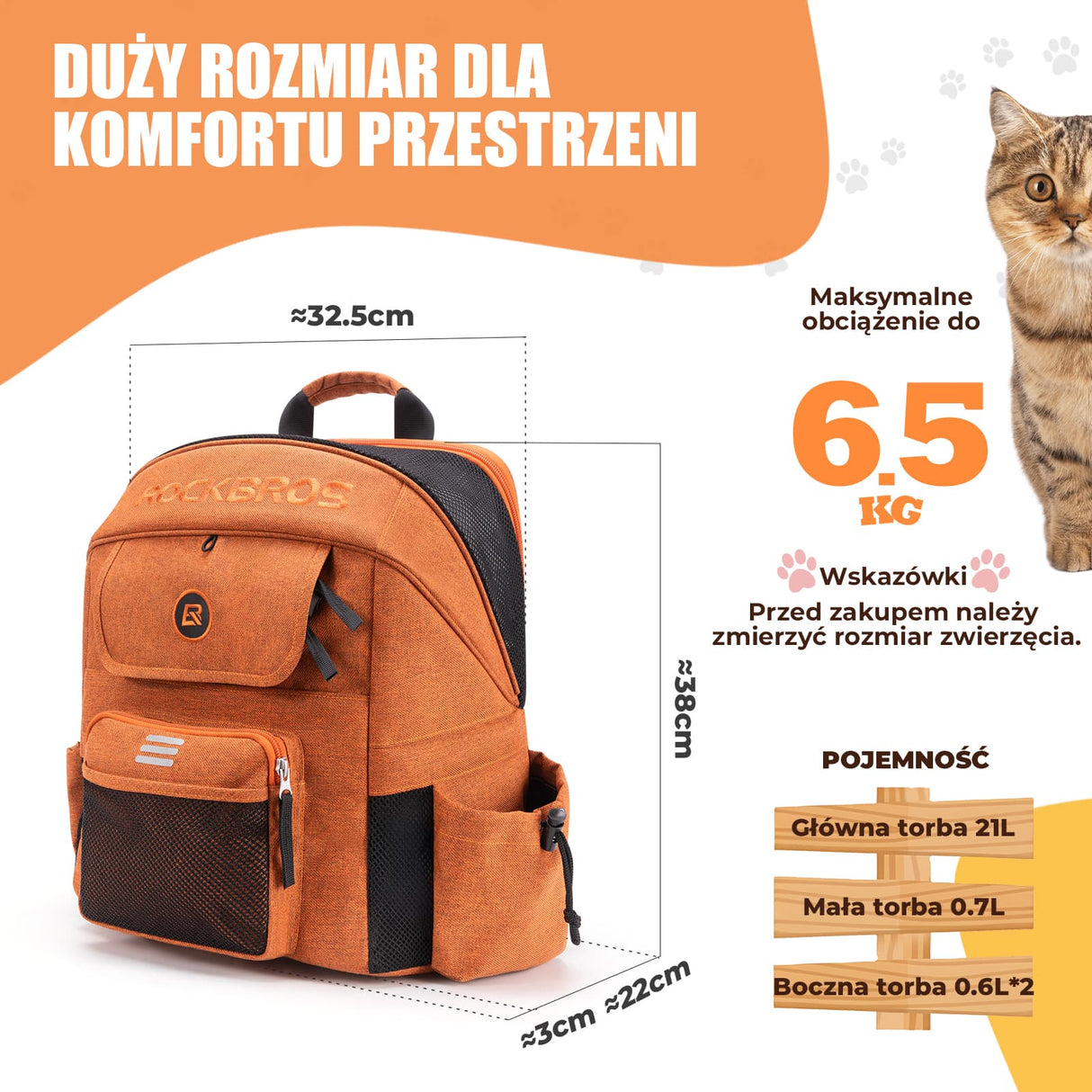 ROCKBROS Torby na kierownicę torba na rower składany Brompton dla zwierząt 21L Plecaki