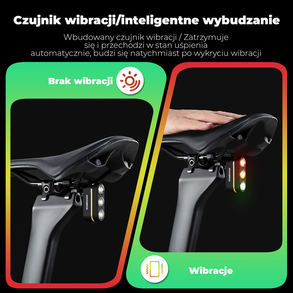 ROCKBROS Tylne Światło Rowerowe Inteligentne 3-kolorowe Led Czujnik Hamulca Światła rowerowe