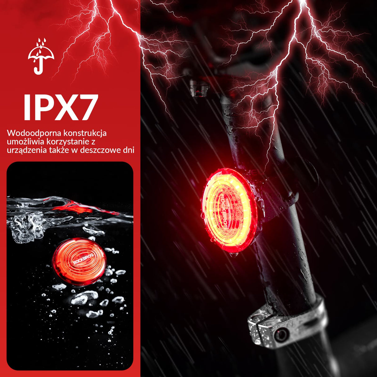 ROCKBROS Tylne Światło Rowerowe Inteligentny Czujnik Hamulca Światła rowerowe