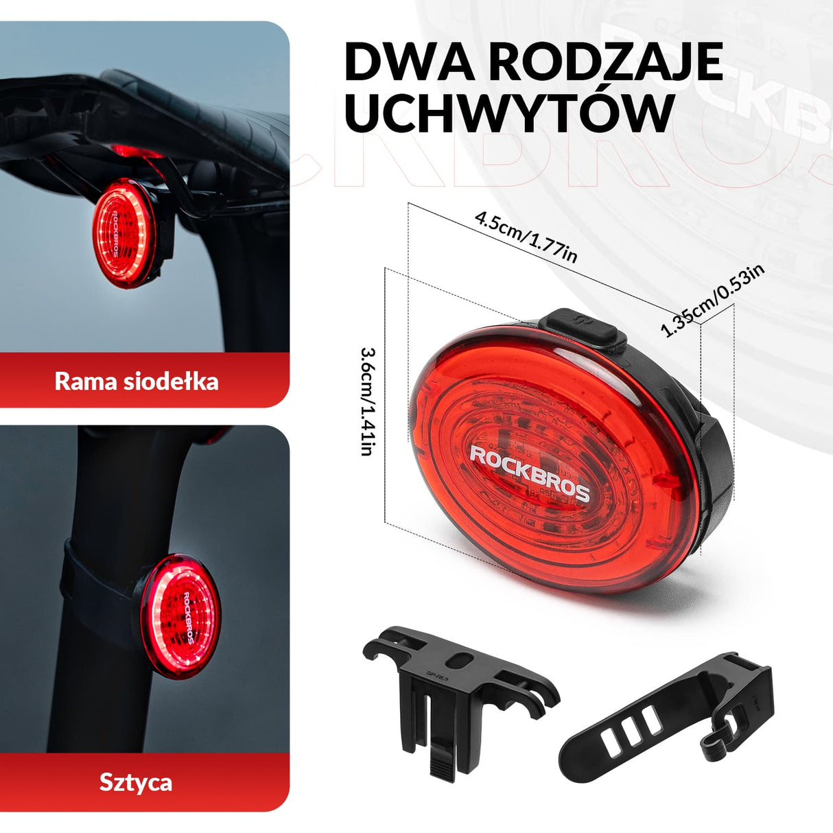 ROCKBROS Tylne Światło Rowerowe Inteligentny Czujnik Hamulca Światła rowerowe