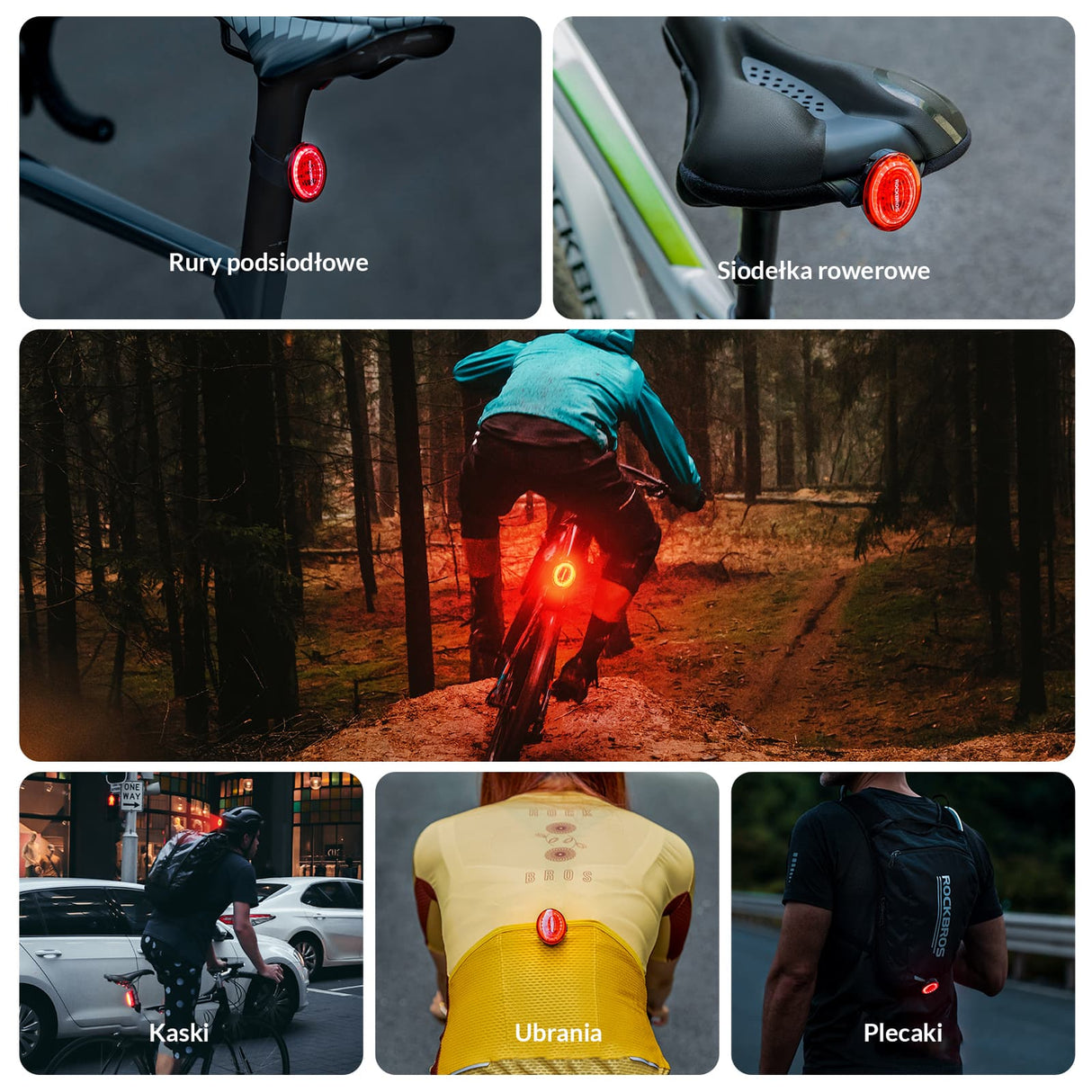 ROCKBROS Tylne Światło Rowerowe Inteligentny Czujnik Hamulca Światła rowerowe