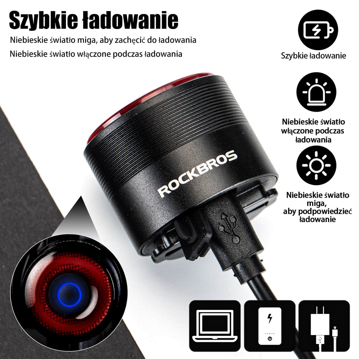 ROCKBROS Tylne Światło Rowerowe Inteligentny Q3 Światła rowerowe