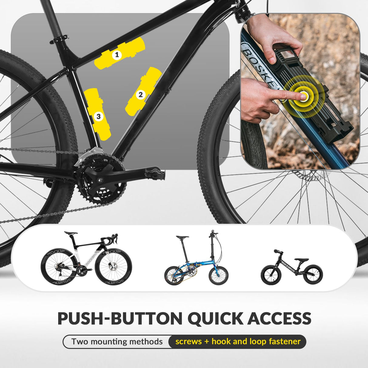 ROCKBROS ROCKBROS Zapięcie Składane Rowerowe Blokada 88cm z 2 Kluczami Bezpieczne Zabezpieczenie przed Kradzieżą Zapięcie Rowerowe z Uchwytem do Roweru Górskiego, Roweru Elektrycznego, Roweru Szosowego Torba Przednia