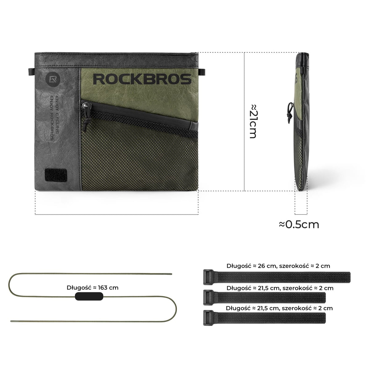 ROCKBROS Ekologiczna Torba na Kierownicę z Paskiem na Ramię 1,5L Ekologiczny- DB002 Torby na kierownicę