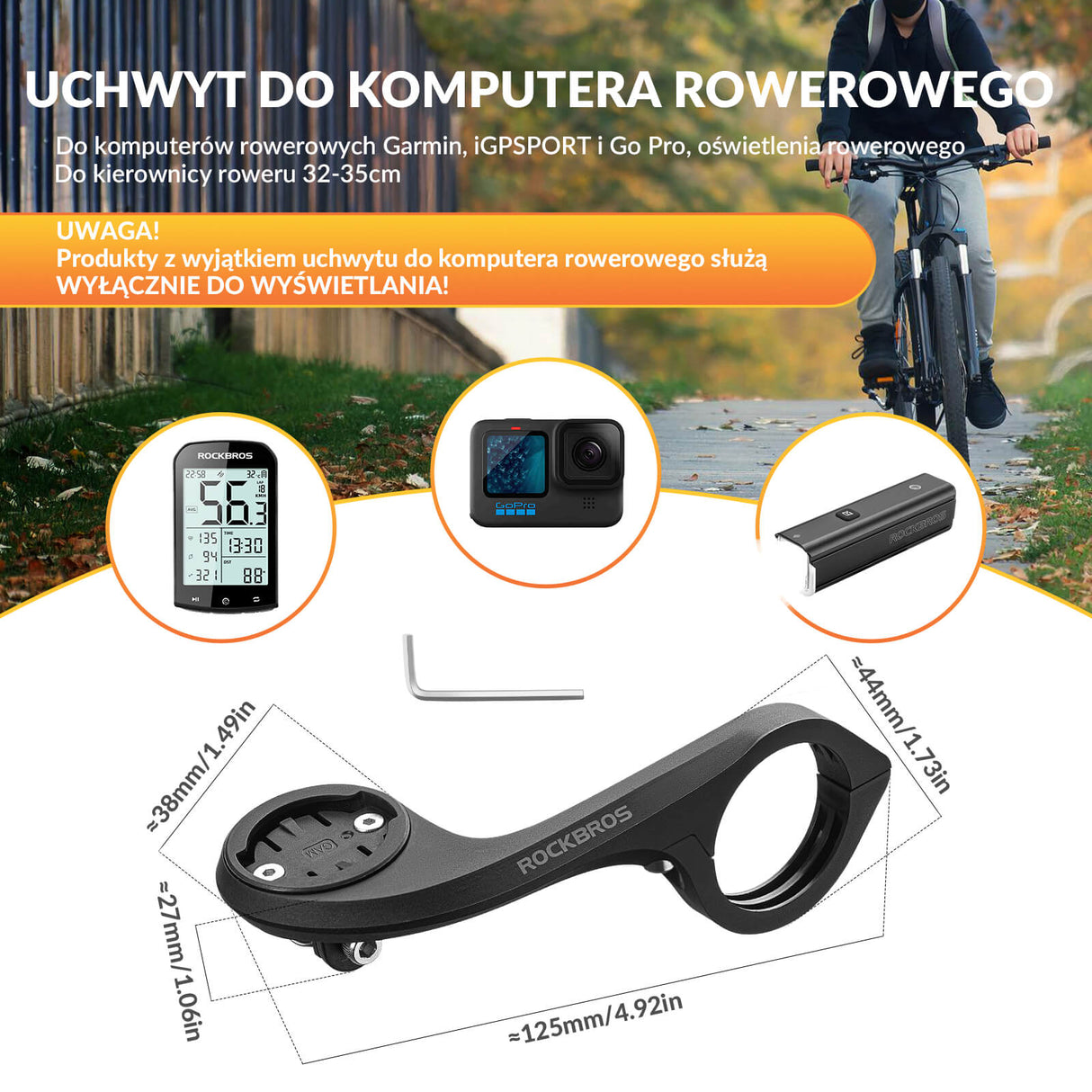 ROCKBROS Uchwyt na Komputer Rowerowy – 3w1 z Mocowaniem na Światło/Kamerę Uchwyt na komputer rowerowy