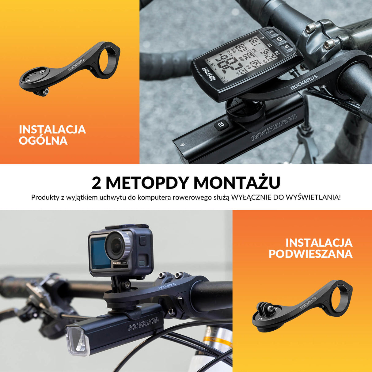 ROCKBROS Uchwyt na Komputer Rowerowy – 3w1 z Mocowaniem na Światło/Kamerę Uchwyt na komputer rowerowy