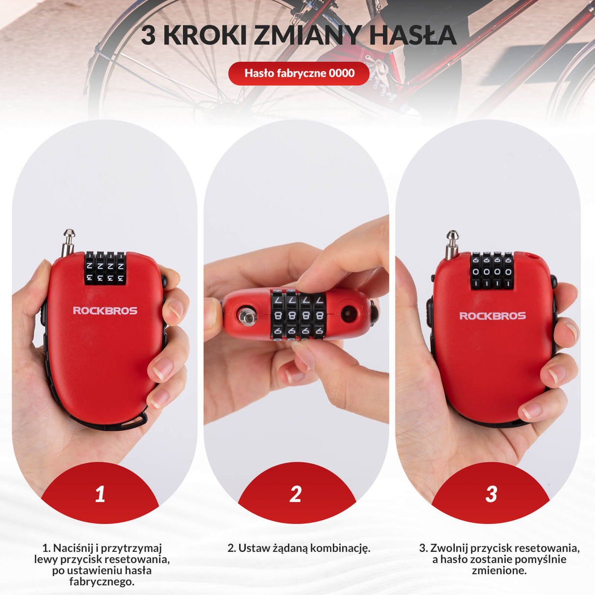 ROCKBROS Wysuwany Zamek Szyfrowy na Kabel -981 Zapięcia