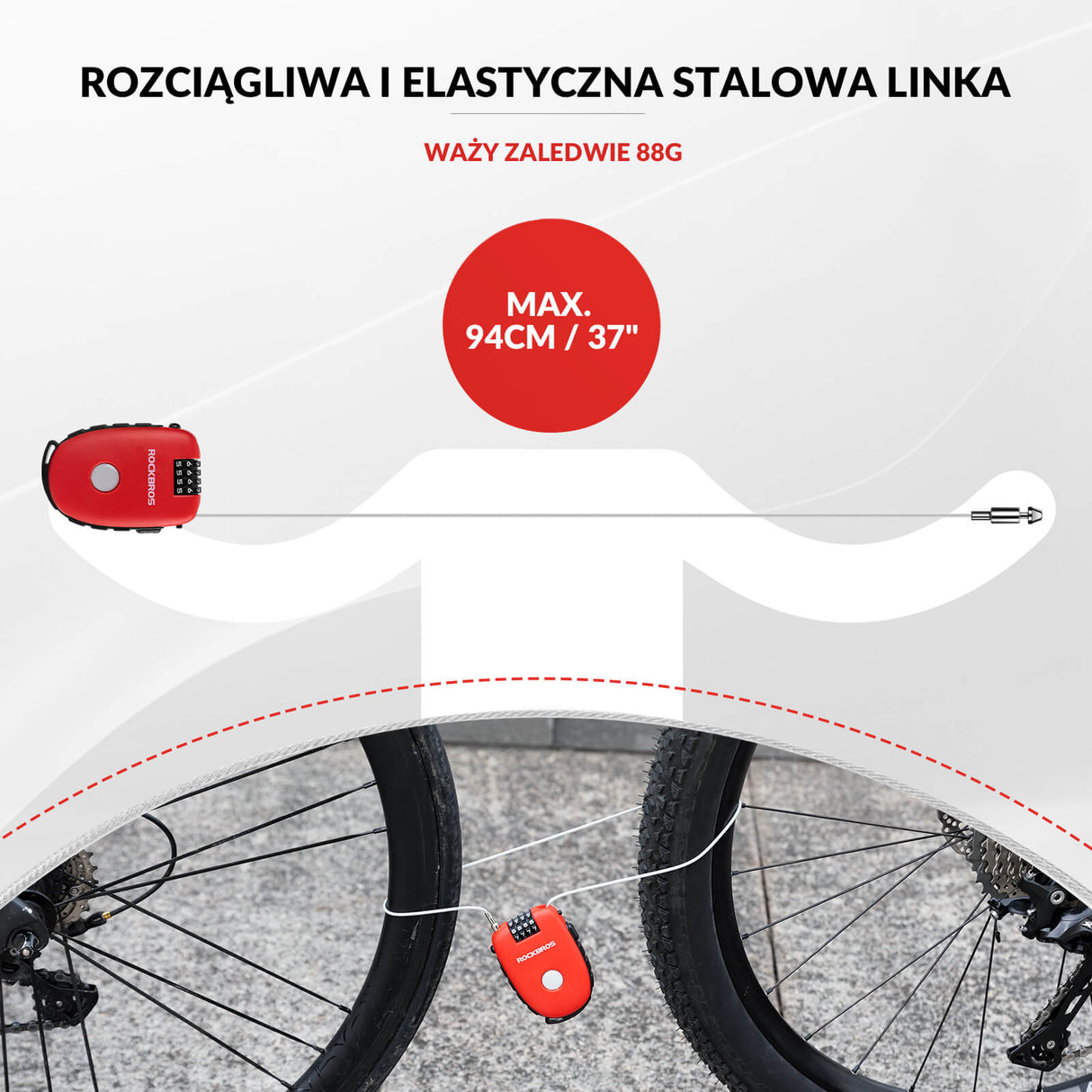 ROCKBROS Wysuwany Zamek Szyfrowy na Kabel -981 Zapięcia