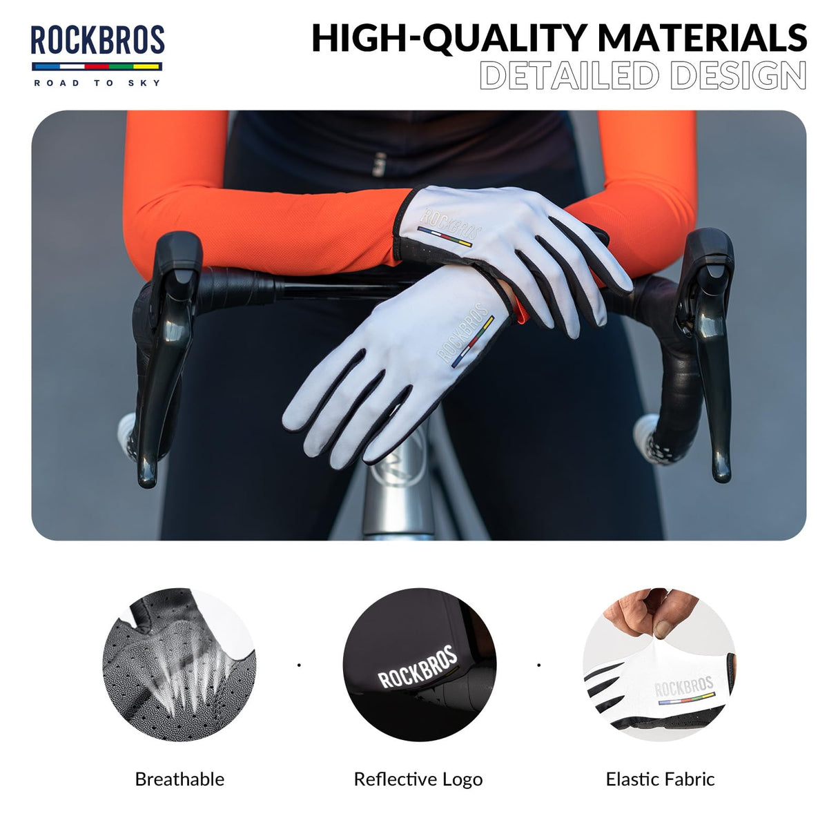 ROCKBROS Road-to-Sky Rękawiczki Kolarskie z Ekranem Dotykowym na Cały Palec Oddychające-TLS001 Rękawiczki